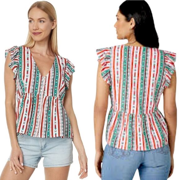 Wrangler Retro Southwestern Short Ruffle Sleeve Pearl Button Down Blouse Medium - Picture 1 of 13